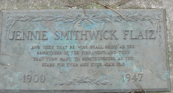 Jennie (Smithwick) Flaiz - gravestone
